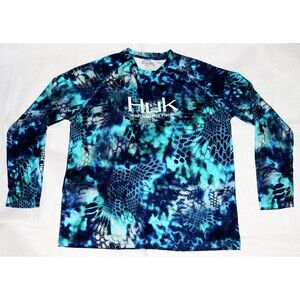 Huk Performance Fabrics Men's Long Sleeve Crew Neck Fishing Scales Shirt Size XL